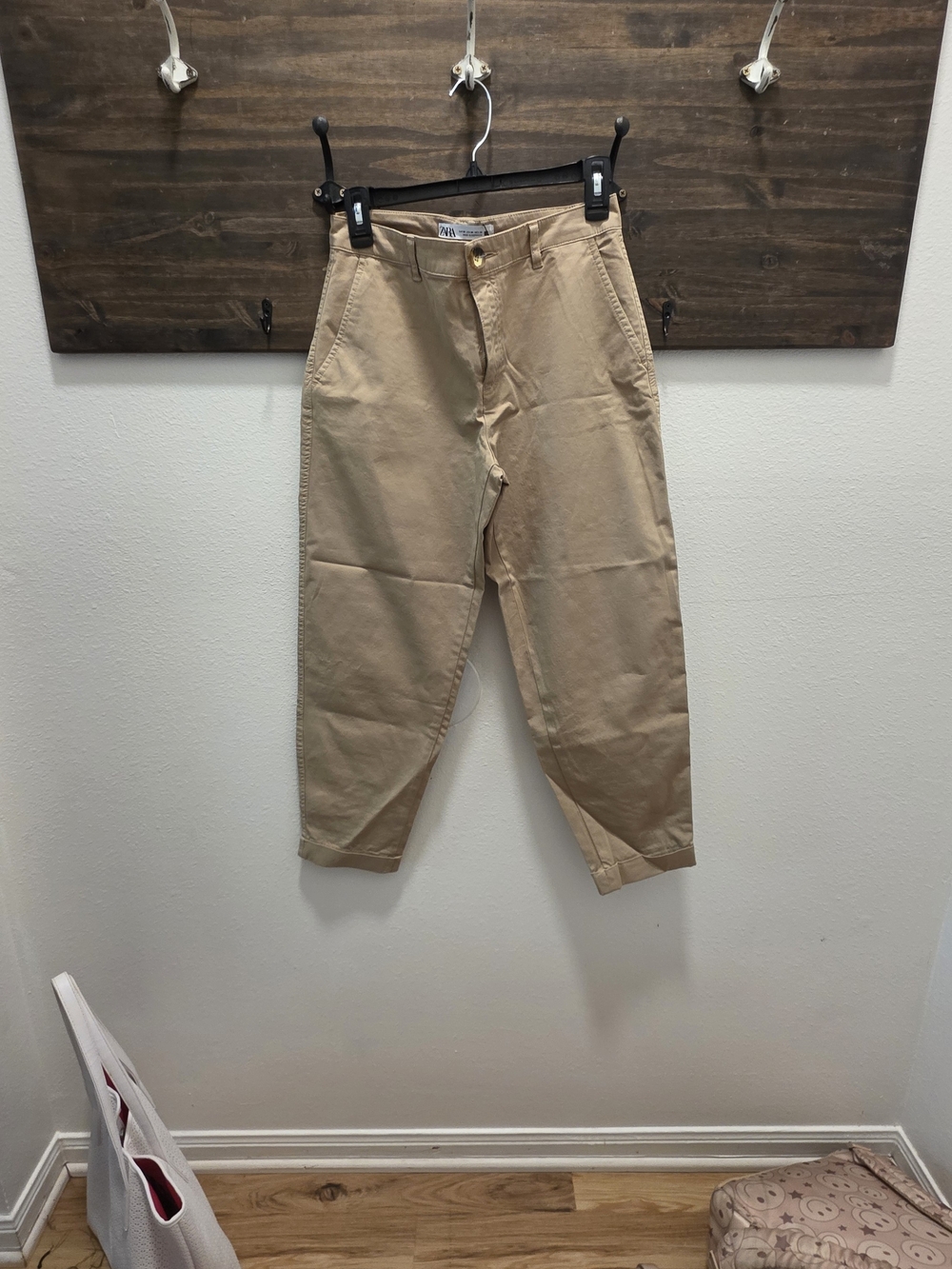 Zara Beige High-Rise Chino Trousers
